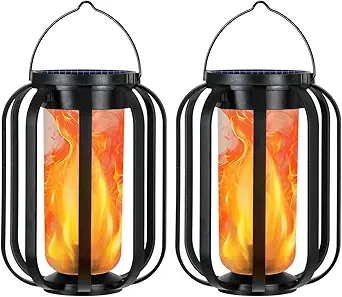 2-Pack Solar Lanterns – Waterproof Outdoor Lights with Flickering Flame Effect | Hanging Decorative Lanterns for Yard, Garden, Patio, and Table | Solar-Powered & Energy Efficient