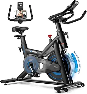 Home Exercise Bike – 350LB Magnetic Resistance Indoor Cycling BikeAbout This Item Intelligent Connectivity & Heart Rate Tracking – Elevate your workouts with Bluetooth-enabled app integration. Pair this stationary bike with your favorite fitness apps for virtual rides, real-time coaching, and performance tracking. Monitor your heart rate live to optimize every session, delivering a precision training experience tailored just for you. Ultra-Quiet Design – Experience smooth, silent indoor cycling with a belt-driven flywheel engineered to operate under 25dB. Perfect for early mornings, late nights, or shared spaces—no rattling, no shaking, just uninterrupted focus. Comprehensive Performance Tracking – The LCD console displays time, distance, speed, calories, and heart rate in real time. Gain full visibility of your progress and ride smarter, not harder, with accurate feedback at every pedal stroke. Built for Stability & Strength – Reinforced steel triangle frame with anti-slip pedals and stabilizers supports up to 350 lbs. Ride confidently through sprints, climbs, and long sessions without wobbling or shifting. Fully Adjustable & Convenient – Customize your ride with adjustable seat and handlebars. Features include folding foot straps, iPad or phone stand, bottle holder, and transport wheels. Whether it’s streaming your favorite show, following HIIT sessions, or enjoying a podcast, this bike adapts seamlessly to your routine. Reliable Support & Easy Setup – WENOKER offers 1-year free parts replacement. About 80% pre-assembled, this exercise bike comes with tools and step-by-step video guidance for a quick 30-minute setup. Reach out anytime for friendly, reliable customer service.