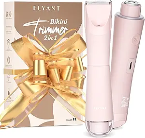 2-in-1 Electric Bikini Trimmer & Shaver for Women – Waterproof IPX7, LED Light, for Legs, Arms, Underarms & Bikini Area – Includes Pull Bows Gift Box (Rose Pink)