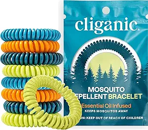 Cliganic 10-Pack Mosquito Repellent Bracelets – Natural, DEET-Free Bands for Adults & Kids, Individually Wrapped