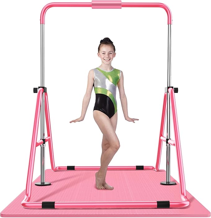 HYD-Parts Foldable Gymnastics Bar with Mat – Adjustable Horizontal Bar for Kids (Ages 3-12) | Fun & Safe Gymnastics Equipment | Perfect Children’s Gift