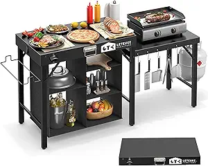 Leteuke Portable Foldable Grill Table for Blackstone Griddle – Storage Stand Compatible with Ninja Griddles, Perfect for Outdoor Camping, Picnics, Garden, Patio, BBQs, and Parties