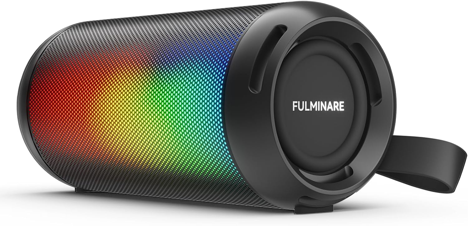 FULMINARE Portable Bluetooth Speaker – 26W HD Sound, Bluetooth 6.0, AUX/TF Card/USB Support, LED Lights, IPX5 Waterproof, 16-Hour Playtime – Perfect for Home, Outdoor, Parties, and Gifts (Black)