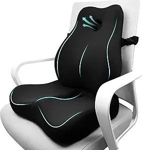 Ergonomic Memory Foam Seat Cushion & Lumbar Support Pillow Set – Back Support for Office Chairs, Car Seats, and Desk Chairs – Relieves Sciatica & Promotes Comfort (Black)
