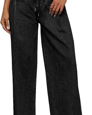 Sidefeel Women’s High-Waisted Wide-Leg Drawstring Jeans