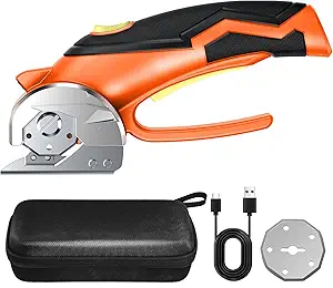 Cordless Electric Cardboard Cutter – Power Shears & Rotary Scissors with Replacement Blade, Ideal for Cardboard, Leather, Plastic, and Packaging (Orange)