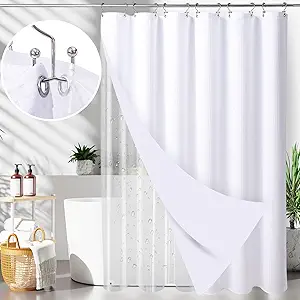 LaCyan 3-in-1 Waterproof Waffle Weave Shower Curtain Set – Includes Clear Liner and 12 Stainless Steel Hooks, Double-Sided Heavy-Duty Polyester Fabric, 72" x 84" Bathroom Curtain