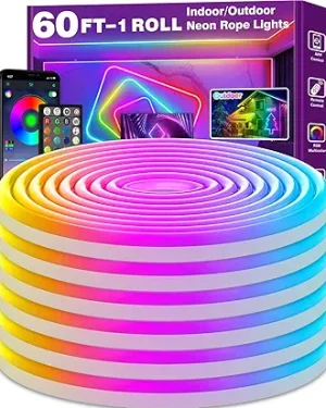 SINLEY 60FT LED Neon Rope Lights – App & Remote Control, Flexible RGB Strip with Multiple Modes, Waterproof IP68, Music Sync, Perfect for Indoor & Outdoor Gaming, Bedroom, and Decor Lighting