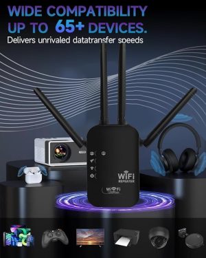 100Mbps WiFi Range Extender with 4 High-Gain Antennas – Long-Range Wireless Signal Booster, WiFi Repeater & Access Point for Home, Covers Up to 2,500 Sq. Ft., Supports 30+ Devices, Easy 1-Tap Setup