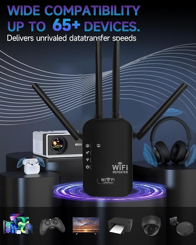 100Mbps WiFi Range Extender with 4 High-Gain Antennas – Long-Range Wireless Signal Booster, WiFi Repeater & Access Point for Home, Covers Up to 2,500 Sq. Ft., Supports 30+ Devices, Easy 1-Tap Setup