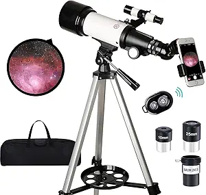 Beginner-Friendly Telescope for Kids & Adults – 70mm Aperture, 400mm Focal Length, Multi-Coated Refractor for Astronomy & Travel