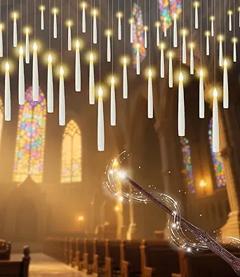 12-Piece Floating LED Candles with Magic Wand Remote – Flickering Warm Light, Built-in Batteries Included – Hanging Halloween & Christmas Decorations for Indoor Parties, Windows, Bedrooms, Classrooms, and Gifts