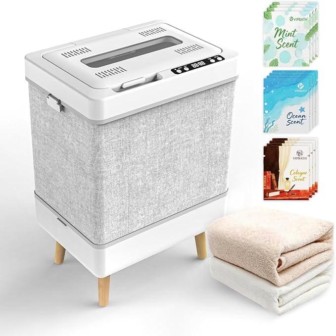 35L Family-Sized Towel Warmer Gift Set – Foldable Design with Viewing Window, Dual Safety Shut-Off, and 12 Aroma Discs – Bring Spa-Like Luxury Home