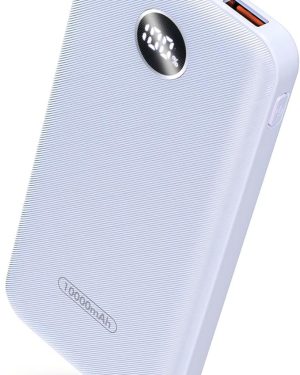 Purple 10000mAh Compact Power Bank – Portable Charger with Built-In Type-C Cable, 22.5W Fast Charging, and LED Digital Display for iPhone & Android