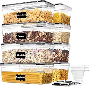 Vtopmart 8-Piece Airtight Food Storage Container Set – 3.2L Plastic Containers with Lids, BPA-Free, Perfect for Pasta, Spaghetti, and Pantry Organization