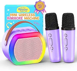 Mini Karaoke Machine with 2 Wireless Microphones – 2025 Top Portable Karaoke System for Kids Ages 3–12+, Fun Singing Toy & Music Gift for Birthday or Christmas