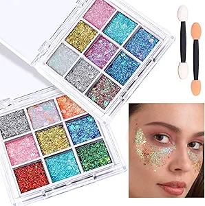 FANDAMEI Face Glitter – 2-Pack Glitter Gel Set with 18 Colors | Body & Face Glitter for Kids and Adults | Perfect for Makeup, Halloween, Raves, Concerts, and Face Painting