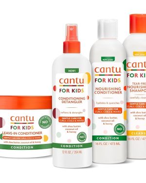 Cantu Care for Kids Haircare Set – Large Size Pack of 4: Shampoo, Conditioner, Detangler, and Leave-In Conditioner