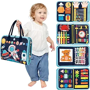 Montessori Busy Board for Toddlers – Educational Sensory Toy for Ages 1-4, Fine Motor Skill Development, Travel-Friendly Activity Board for Boys & Girls, Perfect Birthday Gift