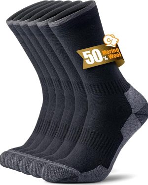 Merino Wool Hiking Crew Socks for Men and Women – Thermal Warm Boot Socks with Cushioning, Anti-Blister Design, and Breathable Comfort – 3 Pairs