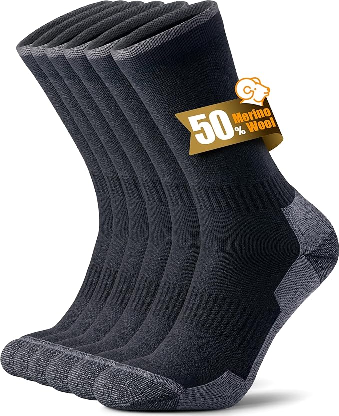 Merino Wool Hiking Crew Socks for Men and Women – Thermal Warm Boot Socks with Cushioning, Anti-Blister Design, and Breathable Comfort – 3 Pairs
