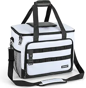 Collapsible Soft Cooler Bag – Holds 30 Cans | Adjustable Shoulder Straps | White Ice Chest for Camping, Beach, Hiking, and Picnics
