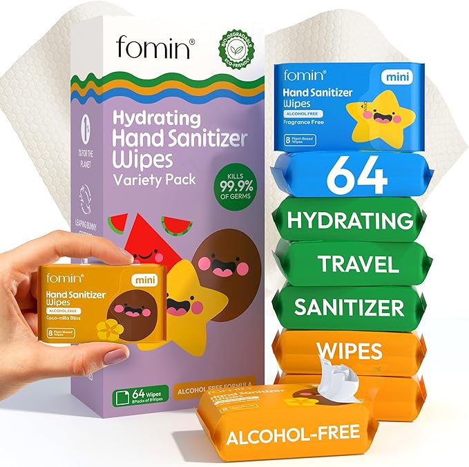 Fomin Mini Hand Sanitizer Wipes – 8 Pack (8 Count, Variety Pack)