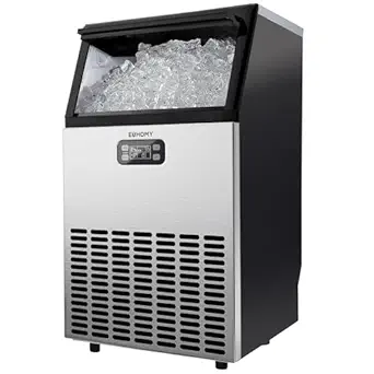 EUHOMY Commercial Ice Maker – 150 lbs/24H, Stainless Steel, Under-Counter, Freestanding with 33 lbs Ice Storage Capacity