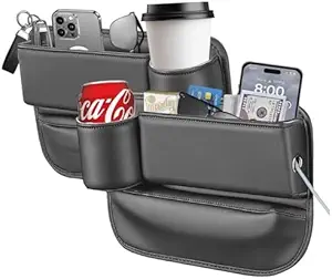 2025 Car Seat Gap Filler Organizer – Set of 2 with Cup Holder and Storage for Keys, Phone, Cards, Sunglasses, and Small Items (Black)