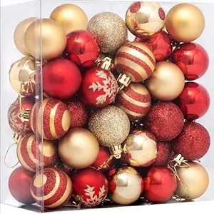 Set of 50 Christmas Balls – 4 cm / 1.6" – Festive Red & Gold Ornaments for Tree, Wreath, or Garland Decoration