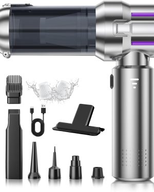 Cordless 4-in-1 Vacuum Cleaner – 28,000Pa Powerful Suction, Portable Mini Vacuum for Home, Car, Office & Pet Hair – One-Touch Dust Removal, 3-Speed Brushless Motor, Silver