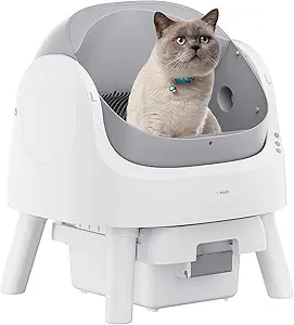 Automatic Self-Cleaning Cat Litter Box – Open-Top Design for Multiple Cats, Includes Liners and Mat, Grey