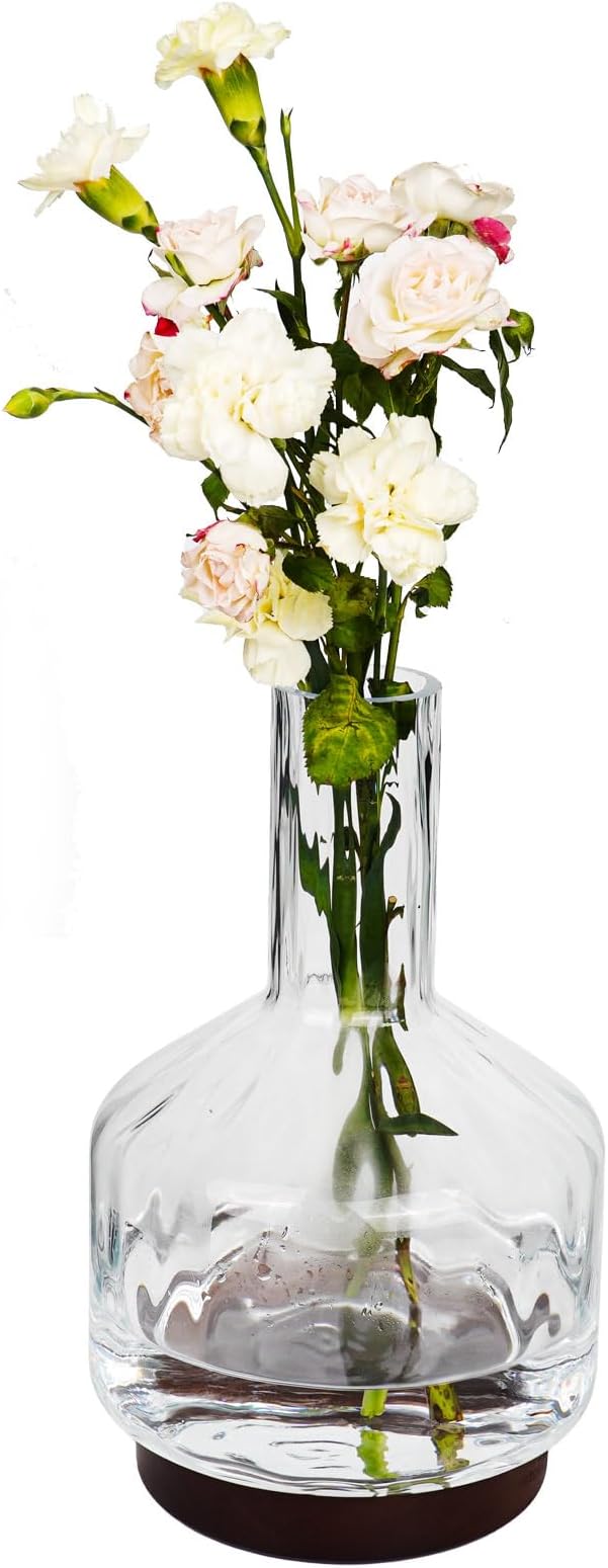 Modern Decorative Glass Vase with Wooden Base – Perfect for Fresh Flowers and Stylish Home or Office Decor