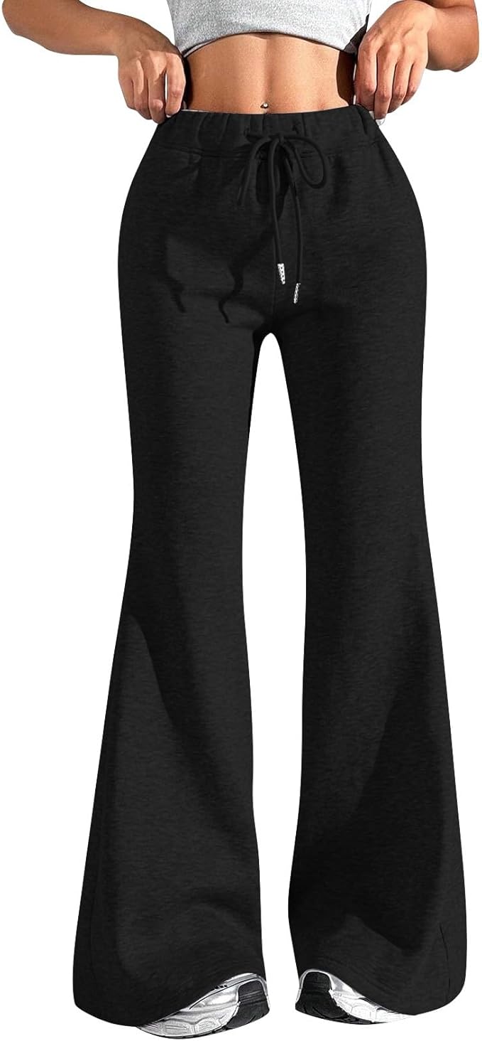 FANMPGHLEOO Women’s Flare Sweatpants – Baggy, Lightweight Fleece Lounge Pants with Drawstring, Perfect for Winter and Athletic Wear