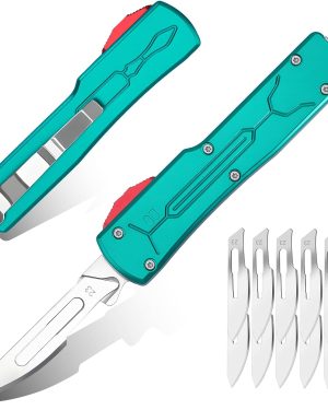 Automatic All-Metal Utility Knife – EDC Push-Button Box Cutter with Quick-Change Retractable Blade, Includes 10 #23 Stainless Steel Blades & Clip, Ideal for Precision Work – Green