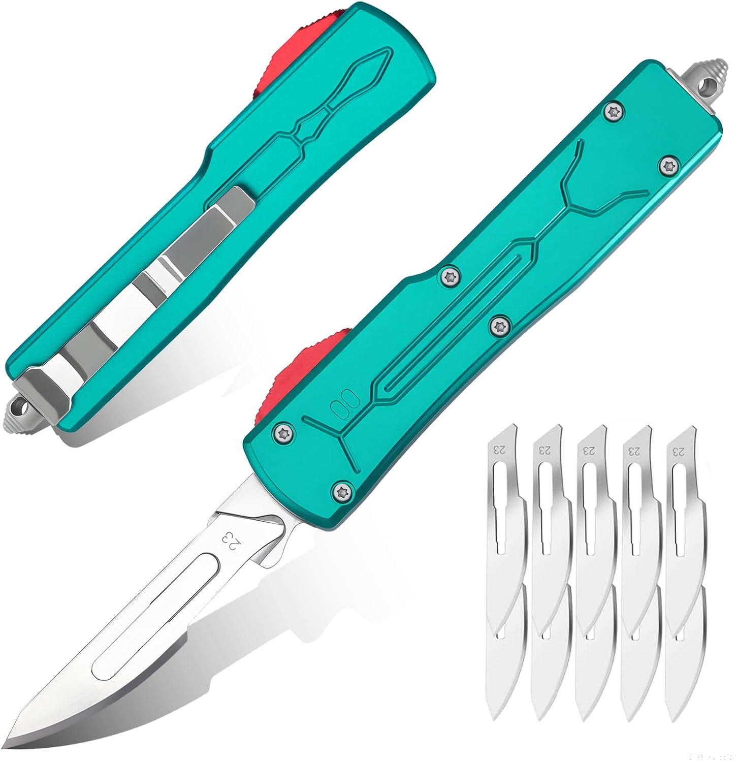 Automatic All-Metal Utility Knife – EDC Push-Button Box Cutter with Quick-Change Retractable Blade, Includes 10 #23 Stainless Steel Blades & Clip, Ideal for Precision Work – Green