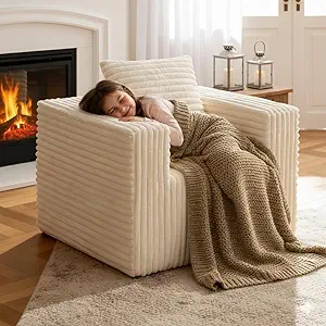 Single Cloud Sofa – Oversized Bean Bag Chair with High Backrest & Wide Armrests, Foam-Less Comfy Couch for Small Spaces, Plush Furry Sofa with Pillows for Living Room, Bedroom, Apartment, Dorm, or Office