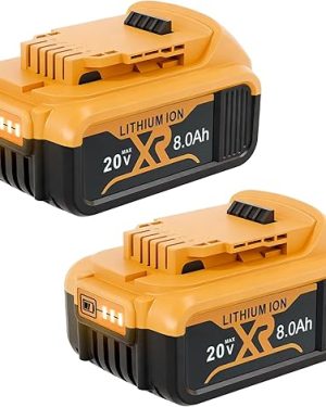 2-Pack 8.0Ah 20V MAX Lithium-Ion Replacement Batteries for DeWalt, Compatible with DCB200, DCB206, DCB204, DCB203, with LED Power Indicator