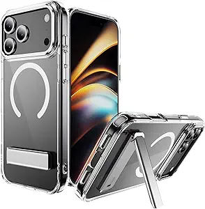 Lunivop Clear Magnetic Phone Case for iPhone 17 Pro Max – Magsafe Compatible, Military-Grade Drop Protection, Anti-Yellowing, with Kickstand