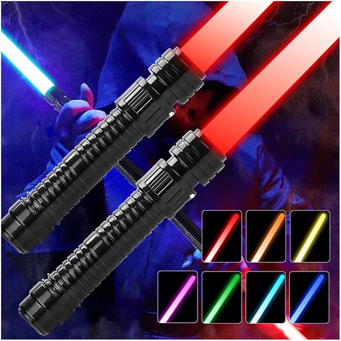 2-Pack Light Up Toy Swords for Kids – 7-Color Expandable Lightsabers with FX Sound and Motion Sensitivity, Realistic Handles – Perfect for Halloween Costumes, Galaxy Battles, Parties & Christmas Gifts