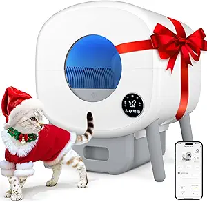 Cumrige Automatic Self-Cleaning Litter Box for Cats – Large Capacity, App-Controlled, Safe & Convenient, Includes 2 Garbage Rolls, White & Grey