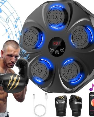 Interactive Music Boxing Machine – Wall-Mounted Electronic Punching Trainer with Gloves, Large Size Target for Adults & Kids, 9 Modes and 9 Speed Levels