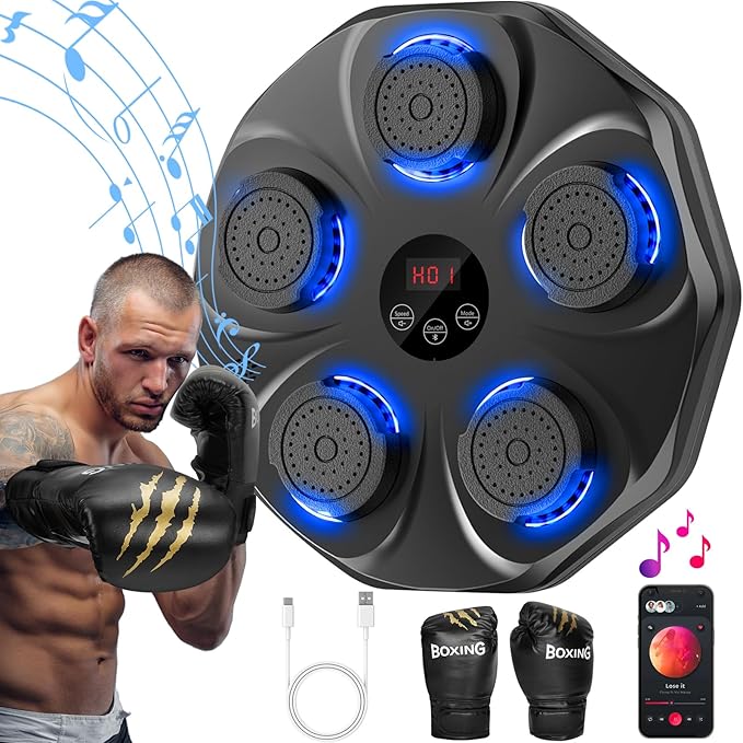 Interactive Music Boxing Machine β Wall-Mounted Electronic Punching Trainer with Gloves, Large Size Target for Adults & Kids, 9 Modes and 9 Speed Levels