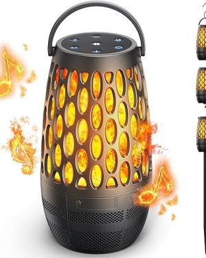 Outdoor Bluetooth Speaker (IPX6 Waterproof) with Flame Lights, HD Stereo Sound, BT 5.3, Multi-Sync Up to 100 Speakers, Portable Wireless Speaker for Patio, Café Décor, Parties – 1 Pack
