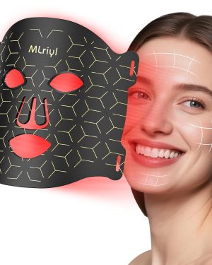 Portable LED Red Light Therapy Face Mask – 7 Modes, USB-C Rechargeable (2000mAh), Wired Controller, Blue & Orange Light, 830nm Infrared & Red Light, Timer Function – Perfect for Home & Travel