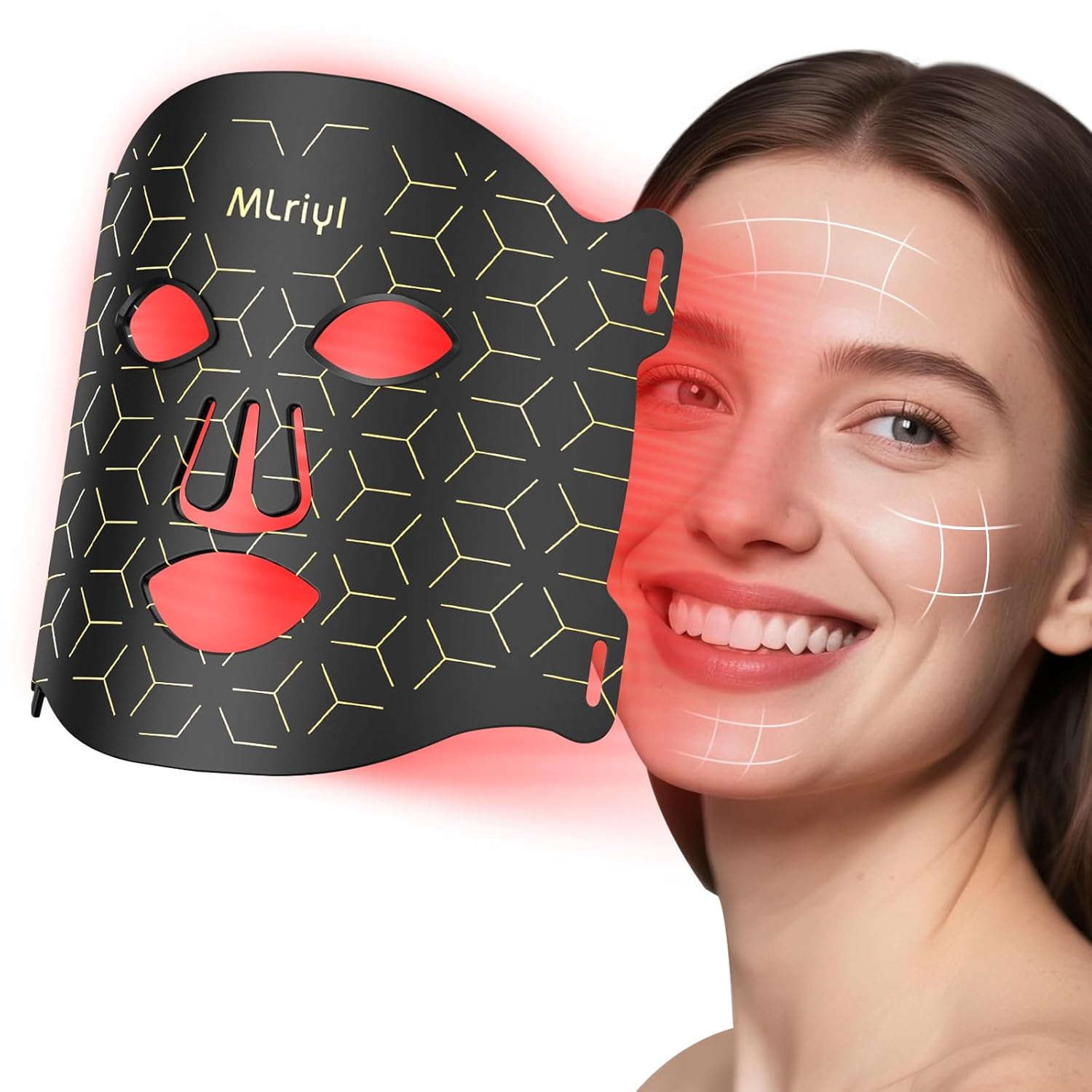 Portable LED Red Light Therapy Face Mask – 7 Modes, USB-C Rechargeable (2000mAh), Wired Controller, Blue & Orange Light, 830nm Infrared & Red Light, Timer Function – Perfect for Home & Travel