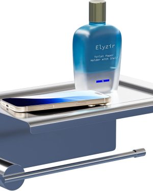 Wall-Mounted Toilet Paper Holder with Shelf – Fits Mega Rolls, 304 Rustproof Stainless Steel – Ideal for Bathroom, Washroom, or Kitchen (Drilling Installation)