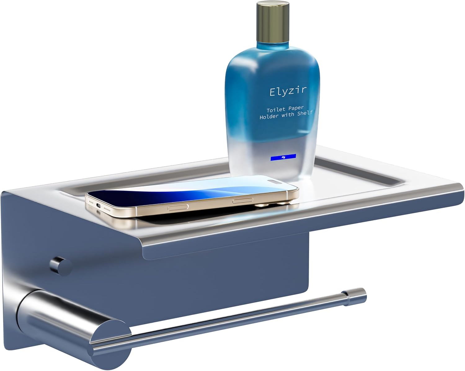 Wall-Mounted Toilet Paper Holder with Shelf – Fits Mega Rolls, 304 Rustproof Stainless Steel – Ideal for Bathroom, Washroom, or Kitchen (Drilling Installation)