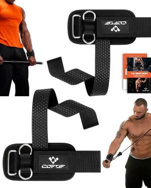 Heavy-Duty 2-in-1 Weight Lifting Straps with D-Rings – 8mm Padded Neoprene Non-Slip Wrist Straps for Men, Ideal for Weightlifting, Deadlifts, Pull-Ups & Cable Workouts