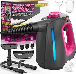 Heavy-Duty Handheld Steam Cleaner with Lockable Steam Button, 11 Accessories, and Continuous Refill — Multi-Purpose Steamer for Cars, Grout, and More (Purple)